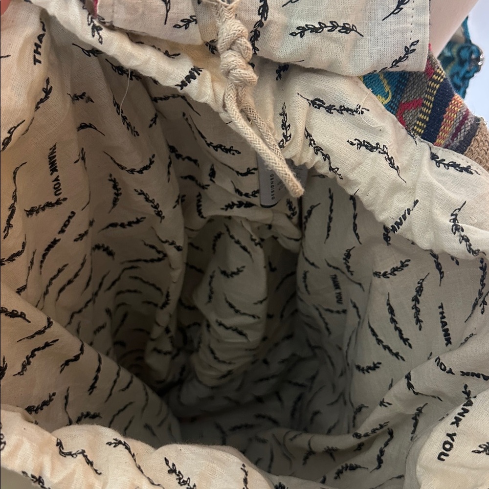NWOT Rice Love Multicolor Handmade Drawstring Backpack - Picture 6 of 8